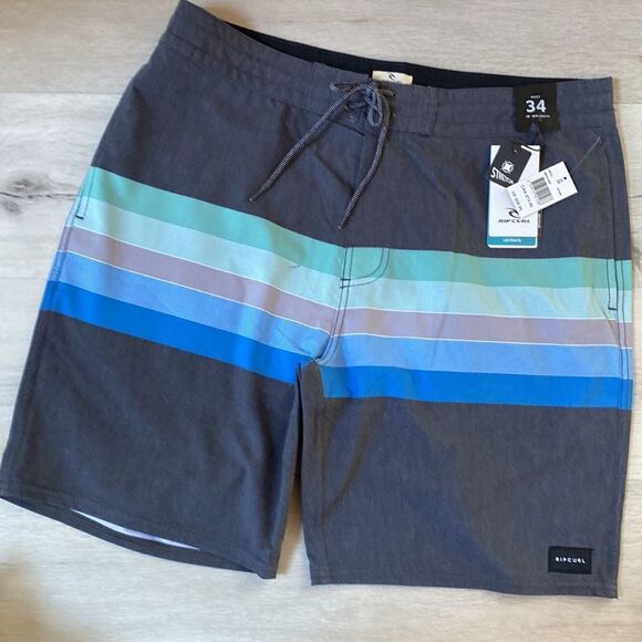 Rip‎ Curl Lined Up 19" Layday Boardshort Mens Blk with multi blue and green NWT - Picture 5 of 6